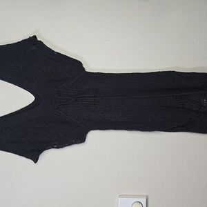 Heart And Crown Doble V Neck  Black Crochet  Knit Mini  Dress Size Large.